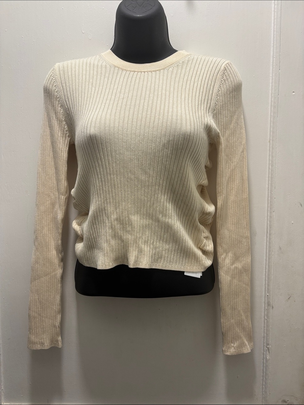 Sandro Cream Ribbed Long-Sleeve Knit Top